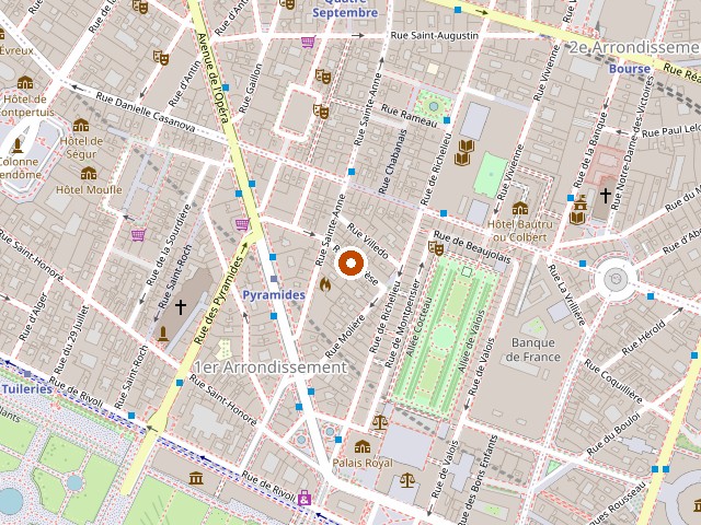 Carte du quartier du Palais-Royal à Paris : le point indique AELEC, 9 rue Thérèse, 75001 Paris.